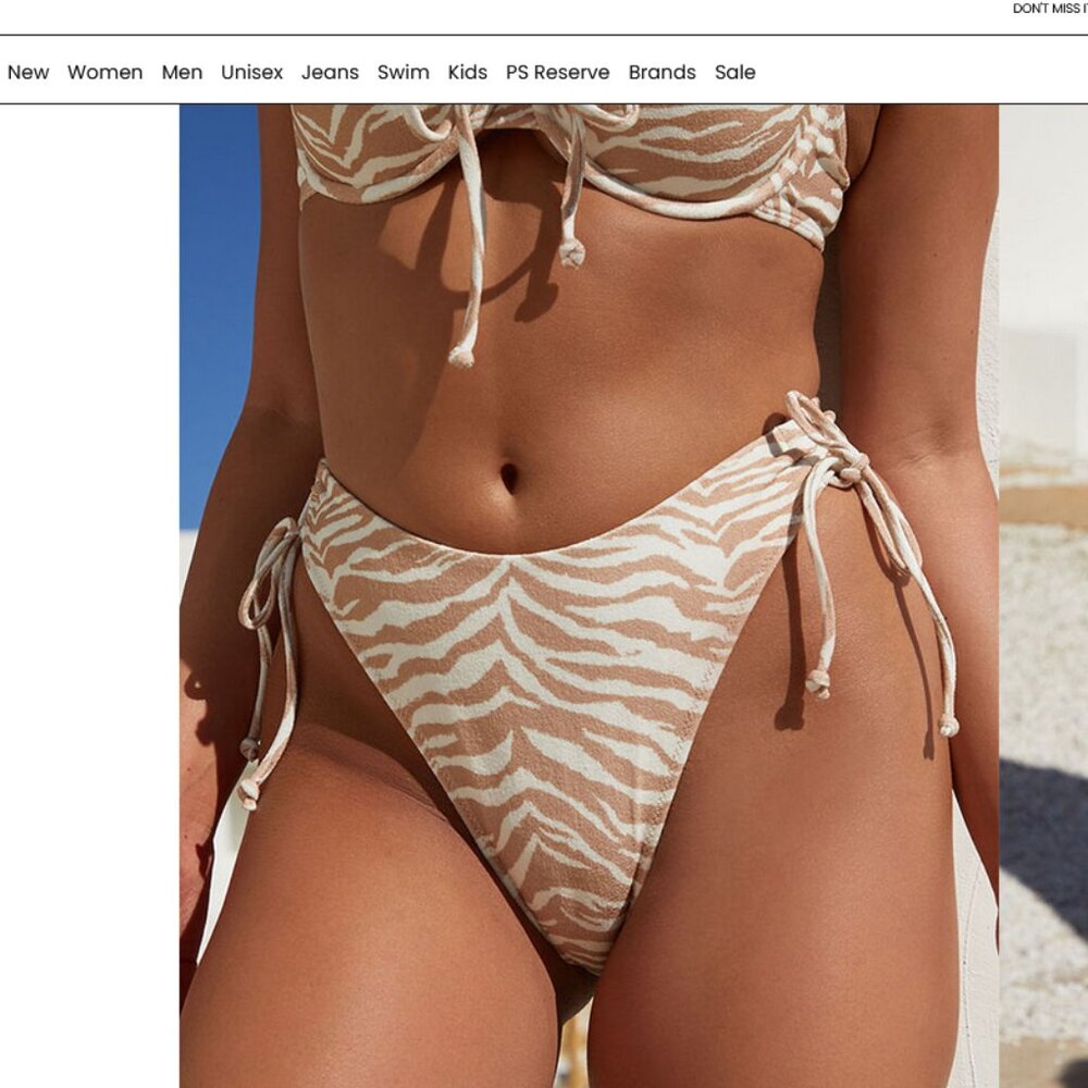 PacSun Eco Samantha Cinched Tie Bikini Bottom - Zebra Tan White - Size Large